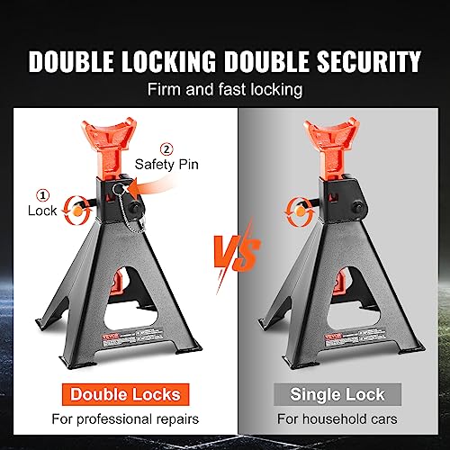 VEVOR Jack Stands, 6 Ton (13,000 lbs) Capacity Car Jack Stands Double Locking, 14.2-23 inch Adjustable Height, for Lifting SUV, Pickup Truck, Car and UTV/ATV, Red, 1 Pair - style: 6T 2-Locking