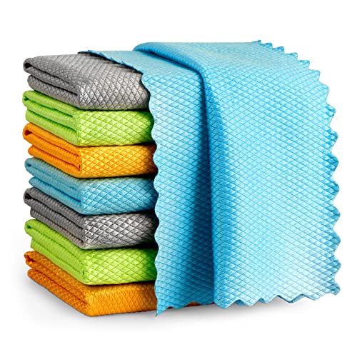 AIDEA Microfiber Glass Cleaning Cloth-8PK, Magic Cleaning Cloths 12"x12" | Premium Microfiber Glass and Window Cleaner, Lint Free Glass Wipes for Windows, Windshields, Mirrors, Stainless Steel, - color: Multicolor, size: 12"×12"