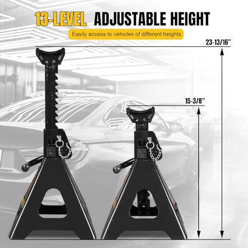 YELLOW JACKET Jack Stands 6 Ton with Double Locking for Lifting Car SUVS, Heavy Duty Steel, 13000 lb Capacity, 1 Pair, Black - color: black, size: 6 ton double locking
