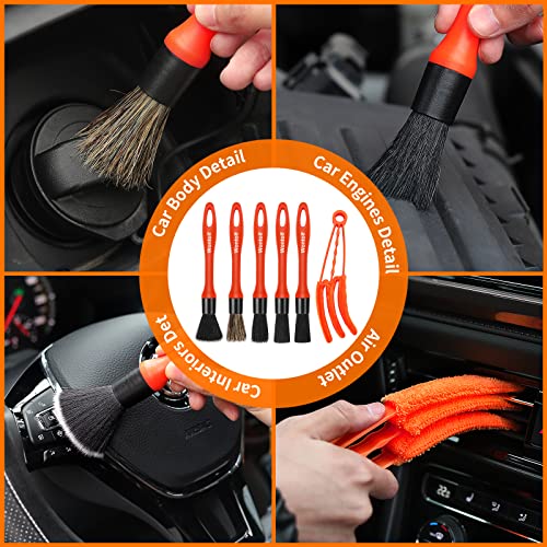 62'' Car Wash Brush with Long Handle, Complete Car Wash Kit, Scratch-Free Car Cleaning Brush Mop Kit with Clay Bar, Wash Mitt, Window Squeegee, Wheel Brush, Storage Bag for Car Truck RV