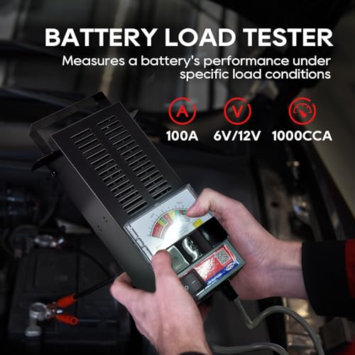 TOPDC 100A Battery Load Tester, 6V/12V Car Battery Tester, 100-1000 CCA | Analog load tester checks 6V/12V batteries, charging and starting systems for cars, RVs, motorcycles, boats, and ATVs - size: TD-BLT100A