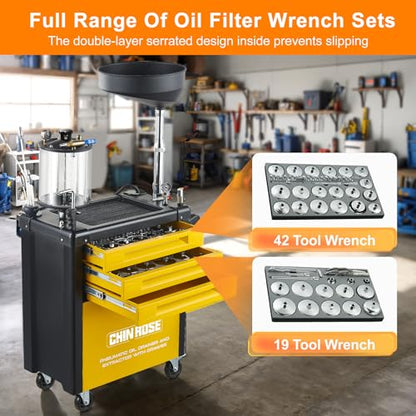 Waste Oil Drain Tank, Pneumatic Oil Drainer, 61pcs Tools Included | Upgraded Design, Oil Lift Drain and Extractor, Air Operated - color: with 61pcs Tools