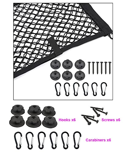 [2 PACK] JAVOedge Extra Large Cargo Net for Car, SUV, Truck, RV, Boat – Elastic Storage Mesh Organizer with Built‑In Hooks, 12 Screws & 12 Carabiners – Heavy‑Duty Trunk Cargo Net & Vehicle Storage Bag - size: Extra Large (45.27 Inches x 9.8 Inches)