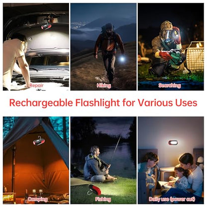 Magnetic Work Light Rechargeable, 400LM LED Work Light with COB Floodlight & Spotlight, 5 Modes, 3–7H Runtime, USB-C Magnetic Flashlight with Hook for Car Repair, Camping, Emergency