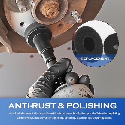 5PCS Wheel Hub Cleaning Tool,Polishing Rustproofing Wheel Hub Cleaning Kit with 3 Grinding Discs,Wheels Stud Cleaner Fits Power Drill 1/2" Impact Wrench for Cars Trucks - color: 5PCS