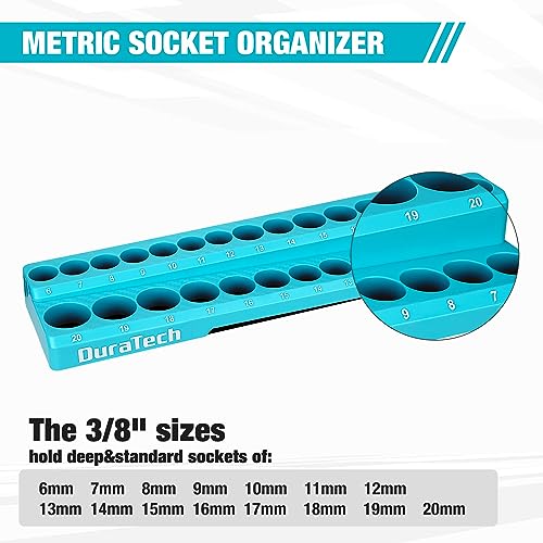 DURATECH Magnetic Socket Organizer, 3/8" Metric Socket Tray Holds 30 Standard & Deep Sockets, Magnetic Sockets Holder - size: 3/8" DR, Metric