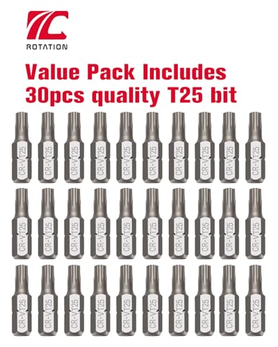 ROTATION 30Pcs T25 Bit Set, Impact Grade Phillips Bit Set, 1/4" Hex Shank | Chrome Vanadium Steel, Impact Grade, Phillips Bit Set - color: T25