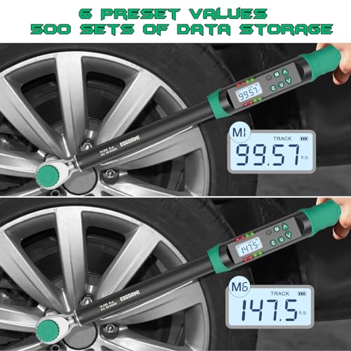 1/2 Inch Drive Digital Torque Wrench, 7.38-147.5Ft.lb/10-200N.m, Long Electronic Torque Wrench with Preset Value, Buzzer & LED Indicator, 2% Accuracy for Bike, Motorcycles, Car - size: 7.38-147.5 Ft-lb/10-200 Nm, style: 1/2-Inch