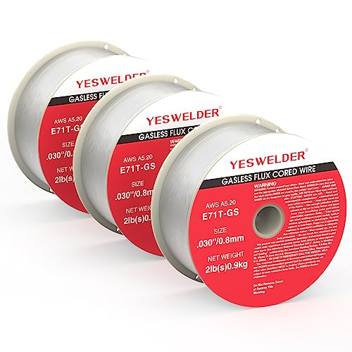 YESWELDER Flux Core Gasless MIG Wire, E71T-GS Mild Carbon Steel .030-Inch Diameter 2-Pound, 3-Packs Strong ABS Plastic Spool Welding Wire - size: .030'' 3pk
