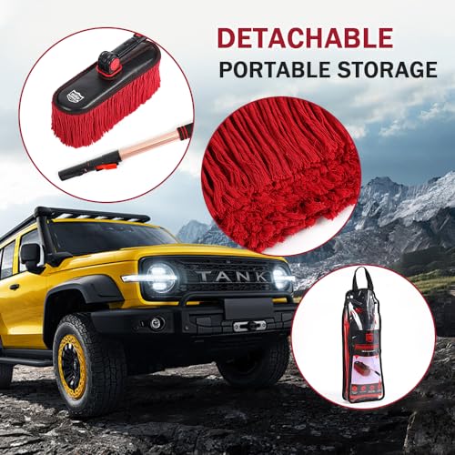 Extendable Exterior Car Duster - Wax Cotton | Scratch-free pollen removal. Bag & box included. Do not wash; dirt absorption improves over time. Ideal for auto, RV, SUV. - color: Dark Red
