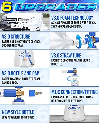 MJJC Foam Cannon S V3.0 (Thicker Snow Foam Technology) with 1/4 Inch Quick Connector for Pressure Washer & MJJC Foam Soap(20 fl oz) Kit - color: V3.0 (1/4" Quick Connector) + SOAP (20 fl oz)