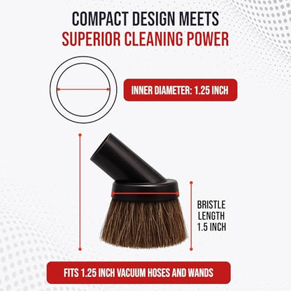 MP Maresh Products Household Cleaning Vacuum Brush Attachment - Horse Hair Vacuum Cleaner Accessories, Soft, Dust Floor Brush, Compatible with Shop Vac 1-1/4" Cleaners for Hard Surfaces - Black