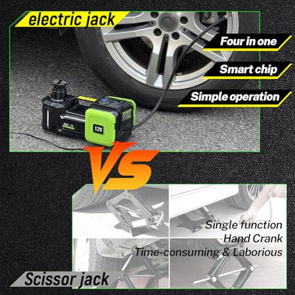 Electric Car Jack 5 Ton 11000lbs 4 in 1 12V Hydraulic Floor Jack Kit with Electric Impact Wrench & Tire Inflator Pump Digital Display Lift Range 6.1-17.7 Inch for SUV Sedan Truck Emergency Tire Change