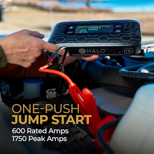 HALO Bolt Air+ 1750 Portable Car Battery Jump Starter | 130 PSI Air Compressor, 59.9Wh USB Power Bank, Large Display, Emergency Floodlight & Charger, Jumps Cars SUVs & Trucks, Inflates Tires — Silver - color: Silver