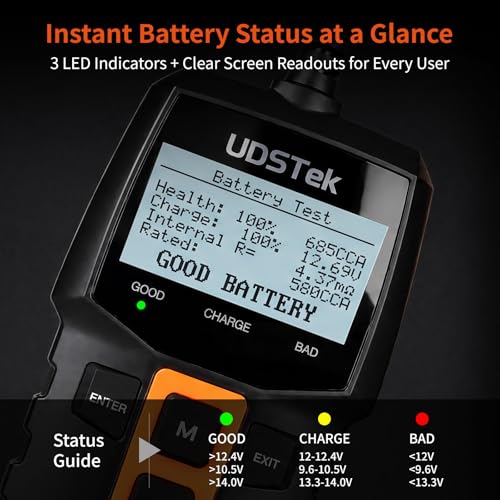 Car Battery Tester 12V BA100, 100-2000 CCA Automotive Battery Load Tester | Digital Alternator & Charging System Diagnostic Tool, Cranking Tester for Cars, Motorcycles, ATV, SUV, Boats, Marine & RV
