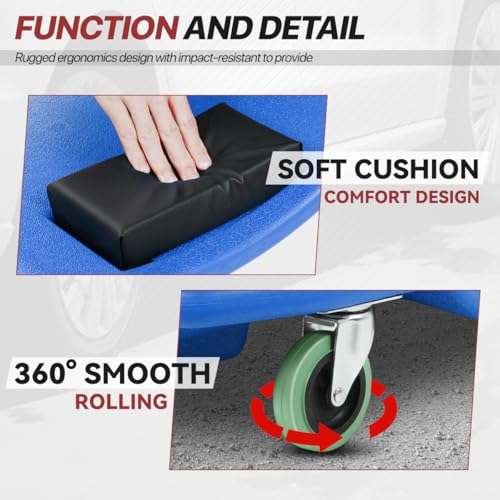 Mechanic Creeper 47 Inch, Low Profile Under Car Rolling Creeper with Padded Headrest and Tool Trays, 300 LBS Capacity, Ergonomic Body Design, Blue