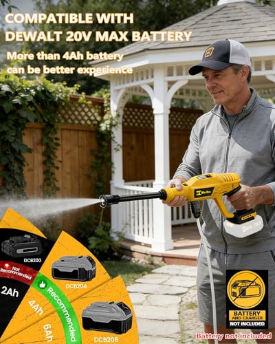 Car Washer Cordless Compatible with DeWalt 20V Battery, Portable Handheld Power with 6-in-1 Nozzle Foam Cannon for Car Floor Fence Wall Patio Cleaning (Battery Not Included)