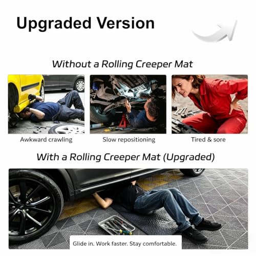 Rolling Creeper Mat, Upgraded Heavy-Duty Thick Reinforced | 2.5Lbs, for Low Clearance, Foldable, Under Car Repair, Portable Storage Bag, Portable Mechanics Mat, Cool Gifts, 60"x28"