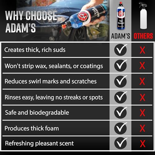 Adam's Car Shampoo 16oz, 2pk - pH Best Biodegradable Car Wash Soap for Foam Cannon, Spray Gun or Bucket - High Foam, Scratch-Free Auto Detailing for Cars, Trucks, RVs & Motorcycles - size: 16 fl. oz (2 Pack)