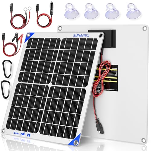 SUNAPEX 12V 20W Solar Trickle Charger Maintainer with Controller for Car | Waterproof Flexible Solar Panel Kit | Prevents Overcharging with Smart Controller | Fits 12V Batteries for Boats, RVs & More - color: White, size: 20W Smart