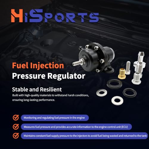 HiSport FPR-008 Fuel Pressure Regulator with Kit - Black High Volume Adjustable Compatible with Honda Acura B-Series Engines EG DC EK B16A B18C - size: HSFPRB18C