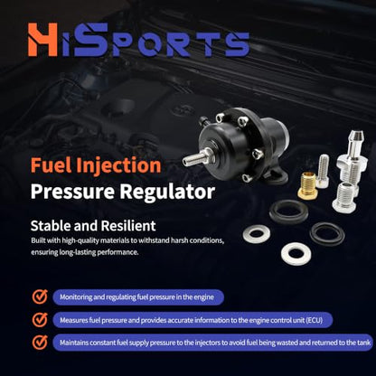 HiSport FPR-008 Fuel Pressure Regulator with Kit - Black High Volume Adjustable Compatible with Honda Acura B-Series Engines EG DC EK B16A B18C - size: HSFPRB18C