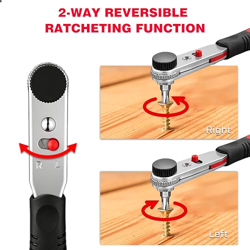 IRONCUBE Angle Ratchet Screwdriver Set: 10 Piece Magnetic Bit with 90 degree Mini Offset Low Profile Reversible Drive Handle - Stocking Stuffers with Gift Box - style: 10-in-1 Bits