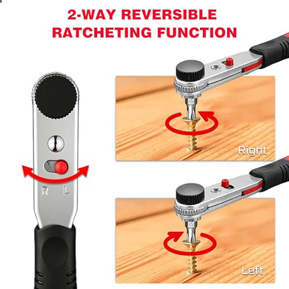 IRONCUBE Angle Ratchet Screwdriver Set: 10 Piece Magnetic Bit with 90 degree Mini Offset Low Profile Reversible Drive Handle - Stocking Stuffers with Gift Box - style: 10-in-1 Bits