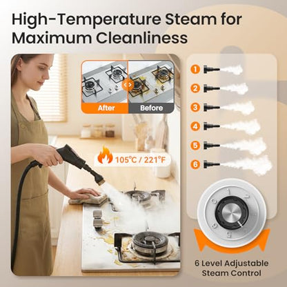 2500W Handheld Steam Cleaner for Home, 6-Level High Pressure Steam Gun, Steam Machine w/40.6oz Tank, Portable Car Steamer for Auto Detailing & Cleaning, Car, Floor, Furniture, Tile Grout, Wall