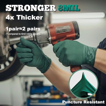 TitanFlex Heavy Duty Industrial Nitrile Gloves with Raised Diamond Texture, 8-mil, Latex Free (Green/Dark Green/Yellow) - color: 04 Dark Green (50ct), size: Large