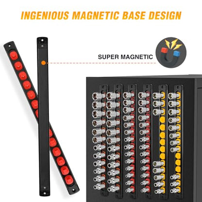 GOOACC Magnetic Socket Organizer 1/4" 3/8" 1/2" Socket Holder Set Heavy Duty Aluminum Socket Rail Organizers for Tool Box Drawer, 6 Pieces Magnetic Socket Rails Holds 80 Swivel Clips Orange Red Yellow - size: Rail Magnetic 6PC 1/4"3/8"1/2"Orange Red Yello