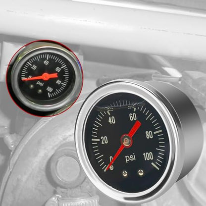 Universal Adjustable Fuel Pressure Regulator Gauge Liquid 0-100psi Oil Press Gauge 1/8" NPT Black