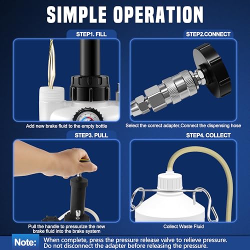3L Manual Brake Bleeder Kit, Fluid Vacuum Pump Brake Pressure Bleeder kit with 4 Master Cylinder Adapters and 1L Brake Bleeder Bottle,Suitable for Most Models