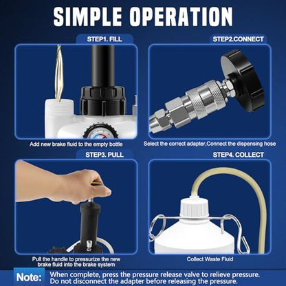 3L Manual Brake Bleeder Kit, Fluid Vacuum Pump Brake Pressure Bleeder kit with 4 Master Cylinder Adapters and 1L Brake Bleeder Bottle,Suitable for Most Models