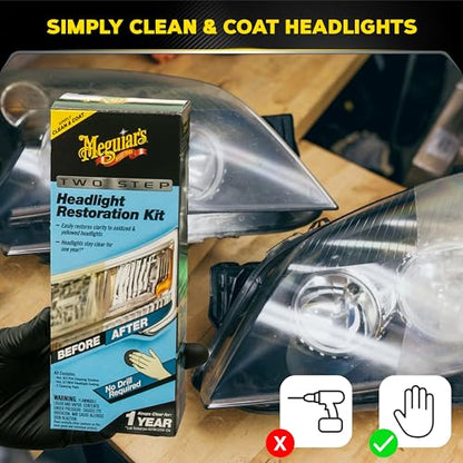 Meguiar's Two Step Car Headlight Restoration Kit, Headlight Cleaner Restores Clear Car Plastic and Protects from Re-Oxidation, Includes Coating and Cleaning Solution - 4 Count (1 Pack) - style: 2- Step Headlight Kit