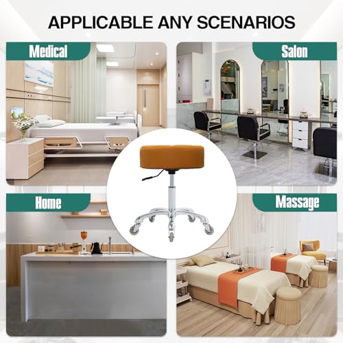 Ainilaily Rolling Stool with Wheels Adjustable Height, Roller Stool for Massage Medical Tattoo Spa Heavy Duty Swivel Desk (Super Thick Cushion, Camel) - color: Camel