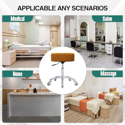 Ainilaily Rolling Stool with Wheels Adjustable Height, Roller Stool for Massage Medical Tattoo Spa Heavy Duty Swivel Desk (Super Thick Cushion, Camel) - color: Camel