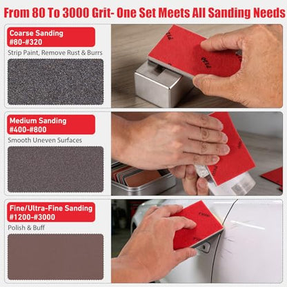 24 Pcs 80-3000 Grit Sanding Sponge Set, Ultra Fine Sanding Sponges Pads, Wet Dry Sanding Blocks for Model Drywall Metal Wood Furniture Polishing, 3×4 Inch