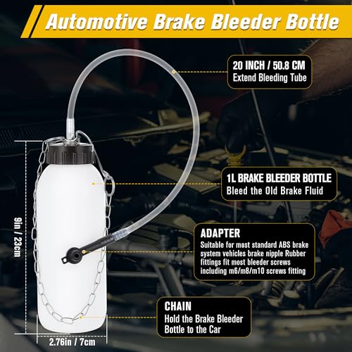 Meonum 2-Pack 1L Brake Bleeder Bottle, Brake Fluid Bleeder Kit with One Way Check Valve, 20 Inch Tube and Rubber Connector for Collecting Waste Fluid, One Person Bleeding Tool for Cars & Motorcycles
