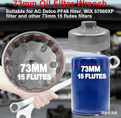 73-74mm Oil Filter Wrench Set 3PCS, 15 Flutes Oil Filter Removal Tool Socket Compatible with AC Delco PF63 PF64 PF46 PF47 PF48 PF48e Oil Filter for Toyota GM Chrysler Chevy Equinox 1.5L (3 PCS)