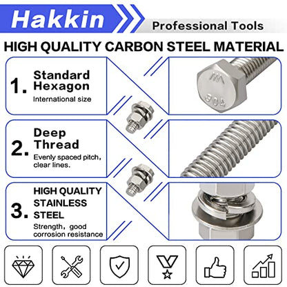 3/8-16 Hex Bolts and Nuts Kit 64PCS, 304 Stainless Steel 3/8” Heavy Duty Nuts and Bolts Screws Flat & Lock Washers Kit, Machine Screws Set with Storage Case - size: 64PCS 3/8-16 Hex Bolts Silver