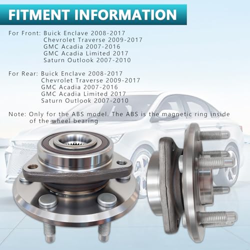 513277 Front Rear Wheel Bearing Hub Assembly for Buick Enclave 2008-2017, Chevrolet Traverse 2009-2017, GMC Acadia Limited 2007-2017, Saturn Outlook 2007-2010 (2PCS) - size: 513277