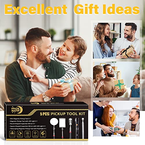 Magnetic Pickup Tool Set with 15lb & 1lb Pick Up Rod, Round & Square 360 Swivel Adjustable Inspection Mirror, Telescoping Flexible Flashlight, Dad Gifts, Birthday Gifts for Men Dad Husband - style: Black Magnetic Tool Set