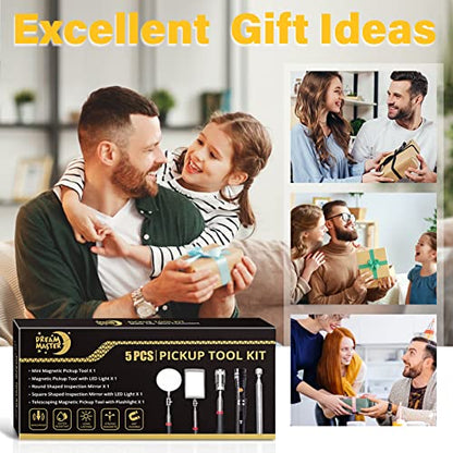 Magnetic Pickup Tool Set with 15lb & 1lb Pick Up Rod, Round & Square 360 Swivel Adjustable Inspection Mirror, Telescoping Flexible Flashlight, Dad Gifts, Birthday Gifts for Men Dad Husband - style: Black Magnetic Tool Set