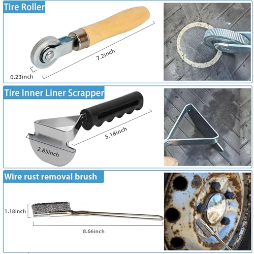 Air Tire Repair and Polish Patch Kit with 2500 RPM tire Buffer, Inner Liner Scraper, Patch Roller, and Durable Buffing Wheel for Tire Maintenanc