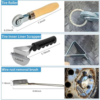 Air Tire Repair and Polish Patch Kit with 2500 RPM tire Buffer, Inner Liner Scraper, Patch Roller, and Durable Buffing Wheel for Tire Maintenanc