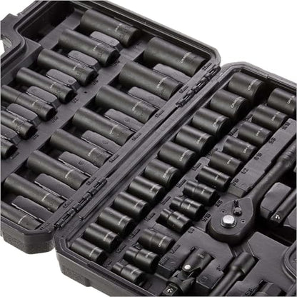 Amazon Basics 46-Piece 3/8-Inch Drive Socket Set with 6 & 12 Point Sockets, 72 Teeth Ratchet, SAE & Metric Sizes, Extension Bars, Universal Joint, Carrying Case - size: 13.1 x 9.7 x 3 inches