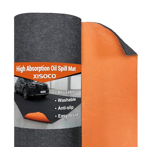 9FT × 20FT Heavy Duty 4mm/0.16’’ Thickness Oil Spill Mat Washable 850g/m² Felt Oil Drip Mat for Garage Driveway Reusable Waterproof Garage Mats for Floor Under Car Anti-slip TRP Bottom Work Mat - size: 9’ × 20’（Rectangular）