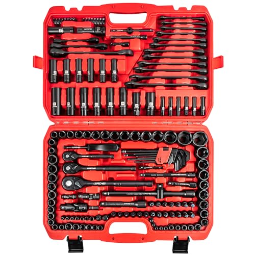 LLNDEI 160-Piece Mechanics Tool Set, Metric Socket Set 1/2 1/4 3/8 inch Drive Professional Tool Kit, CR-V Deep & Shallow Kit with Quick Release Ratchet - size: 160-Piece 1/2" & 3/8" & 1/4" Drive Socket Set