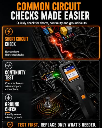ANCEL PB60 Automotive Power Circuit Probe Tester 12-24V, All-in-One Electrical Diagnostic Tool with Component Activation, Short Finder, Digital Multimeter Ohmmeter Functions for Cars Trucks RVs ﻿ - color: Orange-Black
